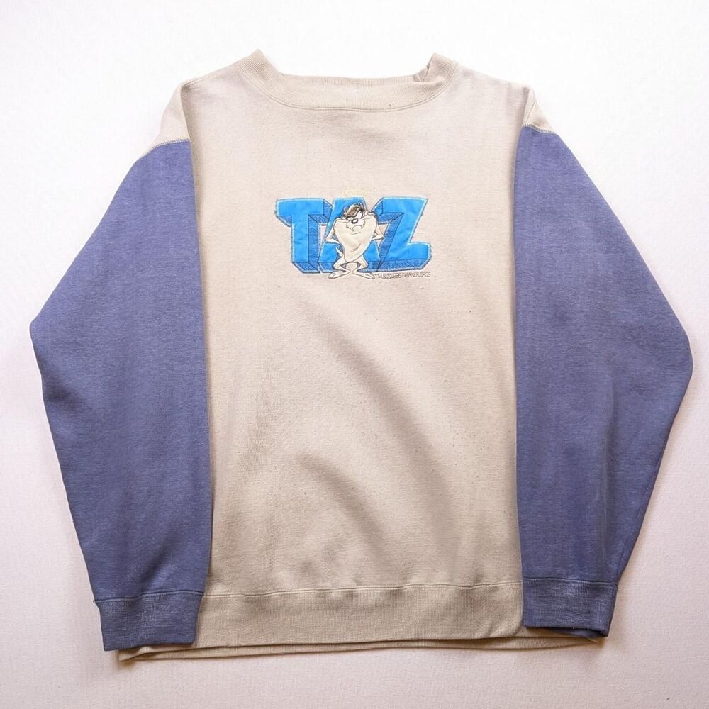 Vintage Tazmanian Devil Colorblock Sweatshirt Looney Tunes Size XL